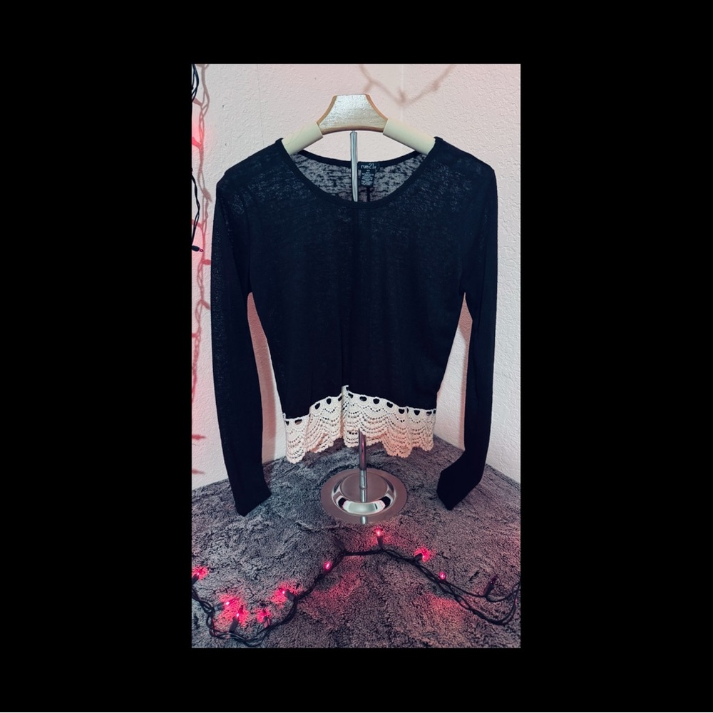 Rue21 Black Long Sleeve Top with Cream Lace